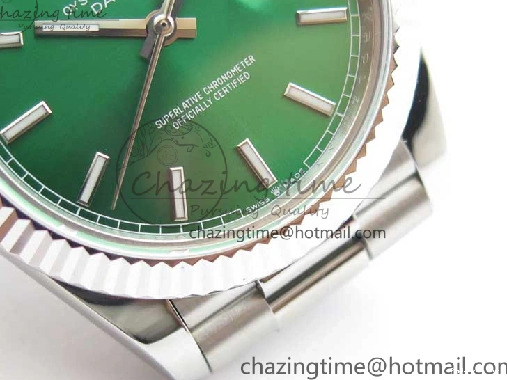 0114 Affordable Day-Date 40mm 228239 BP New Dial Version 904 SS Green Stick Markers Dial on SS President Bracelet A 2817